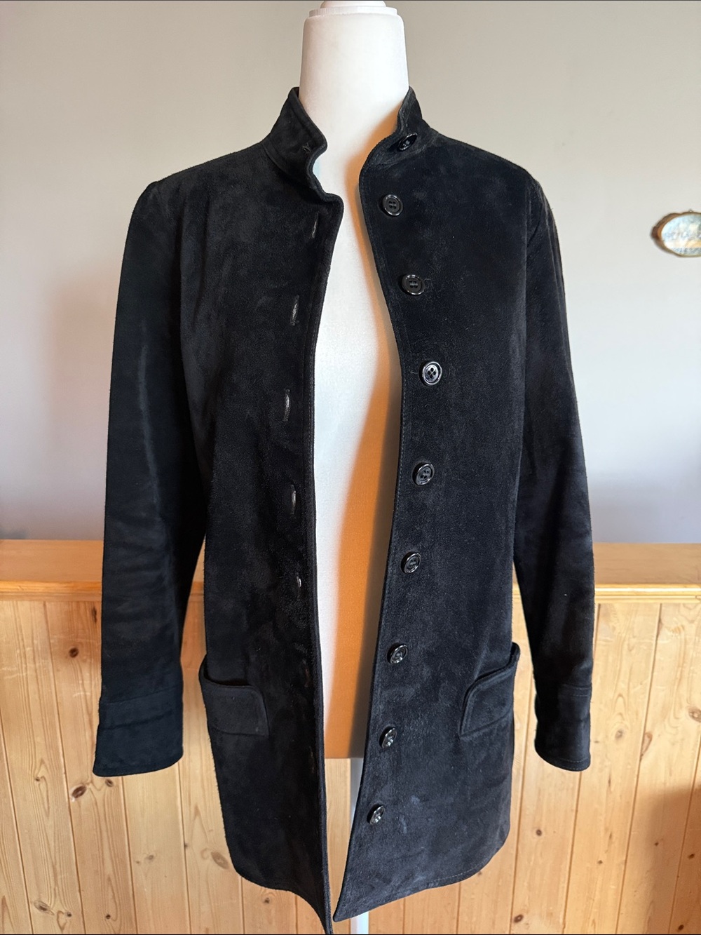 Vintage Anne Klein Black Suede Button-Front Leather Jacket